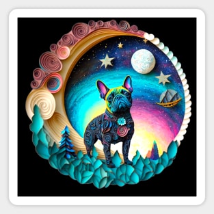 French Bulldog Frenchie Full Moon Galaxy Stars Trees Artwork Magnet